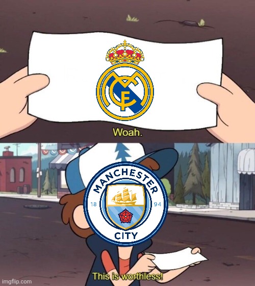 Madrid 1-2 Man City. 3 words: XABI ALONSO OUT. | image tagged in gravity falls meme,real madrid,manchester city,champions league,sports,memes | made w/ Imgflip meme maker