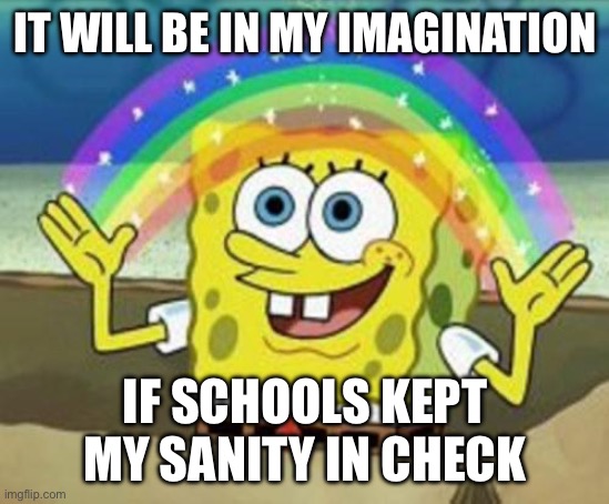 School really does suck | IT WILL BE IN MY IMAGINATION; IF SCHOOLS KEPT MY SANITY IN CHECK | image tagged in sponge bob | made w/ Imgflip meme maker