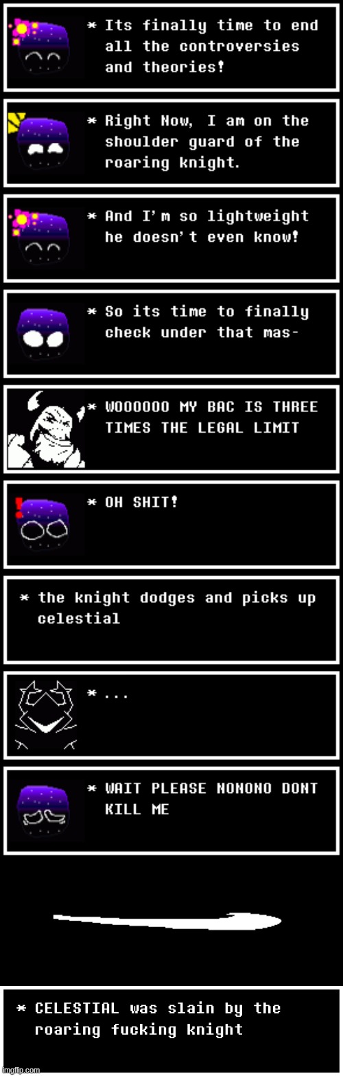https://www.demirramon.com/user_content/undertale_character/woshuafromimgflip/celestial-undertale-oc | image tagged in roaring knight slash deltarune | made w/ Imgflip meme maker