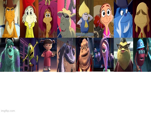 Green Eggs and Ham & Monsters, Inc. | image tagged in monsters inc,green eggs and ham,pixar,disney,warner bros,drseuss | made w/ Imgflip meme maker