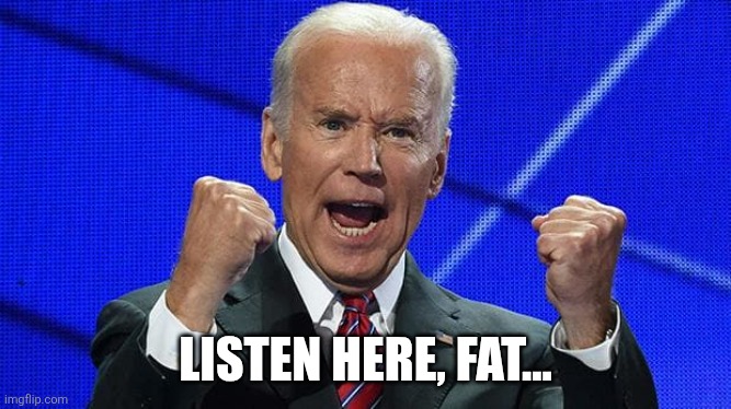LISTEN HERE, FAT... | image tagged in joe biden fists angry | made w/ Imgflip meme maker