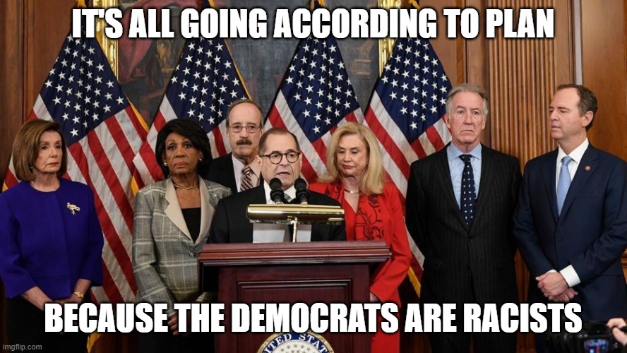 House Democrats | IT'S ALL GOING ACCORDING TO PLAN BECAUSE THE DEMOCRATS ARE RACISTS | image tagged in house democrats | made w/ Imgflip meme maker