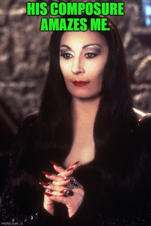 Morticia adams | HIS COMPOSURE
AMAZES ME. | image tagged in morticia adams | made w/ Imgflip meme maker
