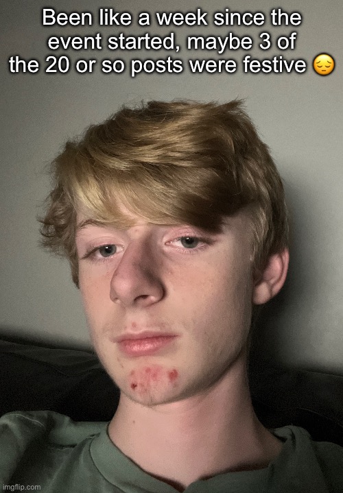 The event has like a week left, hope it’s more holly jolly lmao | Been like a week since the event started, maybe 3 of the 20 or so posts were festive 😔 | made w/ Imgflip meme maker