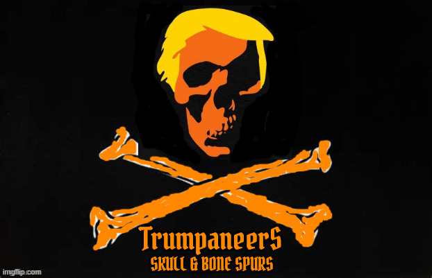 Trumpaneers Pirate Flag | image tagged in trumpaneers pirate flag,pirates of the caribbean,oil tanker seized fron venezuela,another crime to add to trump's bucket list | made w/ Imgflip meme maker