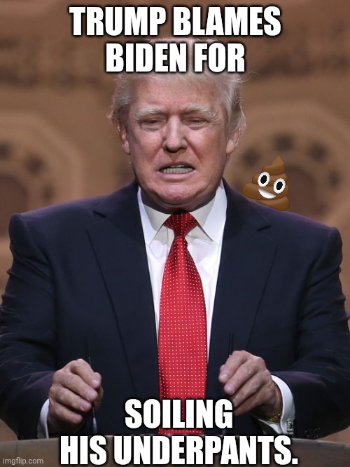 It's always Biden's fault even when dementia undoes toilet training | TRUMP BLAMES BIDEN FOR; SOILING HIS UNDERPANTS. | image tagged in donald trump,poopy pants,joe biden,sinbad the scapegoat,dirty diaper | made w/ Imgflip meme maker