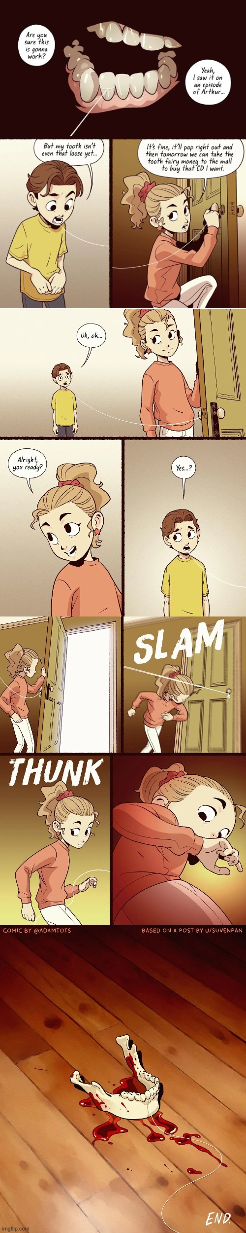 image tagged in tooth,string,door,slam,jaw,ouch | made w/ Imgflip meme maker