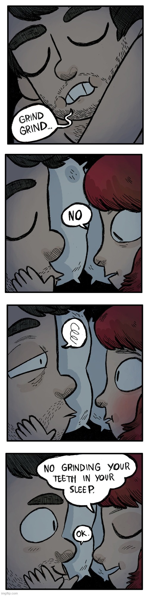 image tagged in grind,grinding,teeth,sleep,sleeping,okay | made w/ Imgflip meme maker