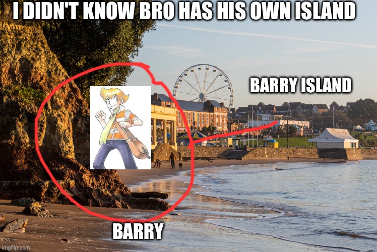 Same Idea | I DIDN'T KNOW BRO HAS HIS OWN ISLAND; BARRY ISLAND; BARRY | image tagged in person named after a place,barry island,gaming,pokemon | made w/ Imgflip meme maker