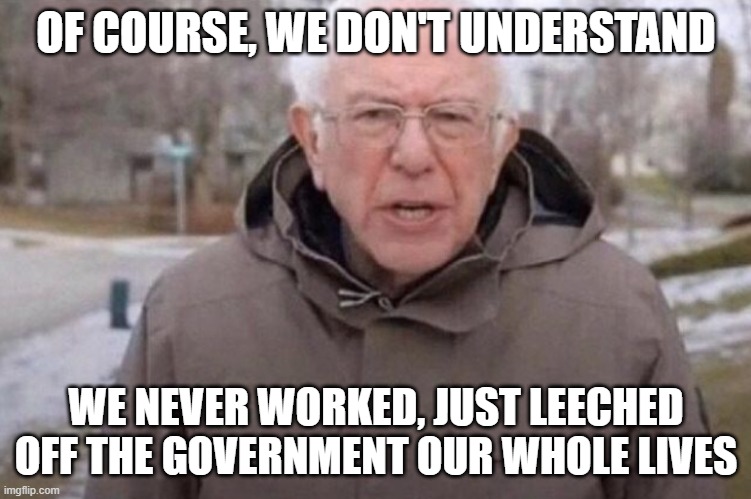 I am once again asking | OF COURSE, WE DON'T UNDERSTAND WE NEVER WORKED, JUST LEECHED OFF THE GOVERNMENT OUR WHOLE LIVES | image tagged in i am once again asking | made w/ Imgflip meme maker