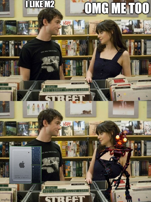 ‌ | I LIKE M2; OMG ME TOO | image tagged in i like music 500 days of summer,fnaf | made w/ Imgflip meme maker