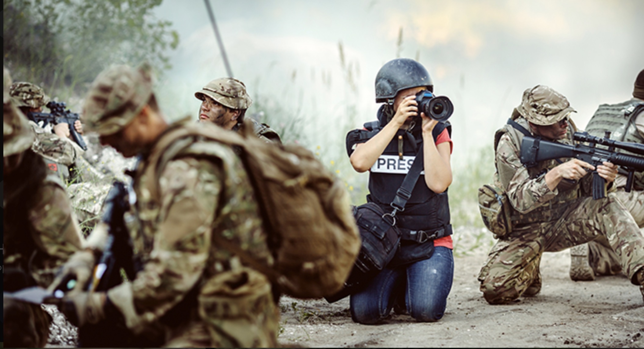 Journalist in battle reporter war Blank Meme Template