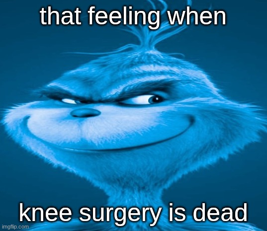 Blue Grinch | that feeling when; knee surgery is dead | image tagged in blue grinch | made w/ Imgflip meme maker
