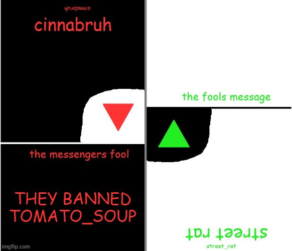street rat n cinnabruh announcement | THEY BANNED TOMATO_SOUP | image tagged in street rat n cinnabruh announcement | made w/ Imgflip meme maker
