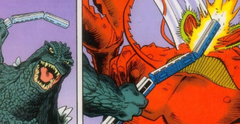 High Quality Godzilla hits monster with train Blank Meme Template