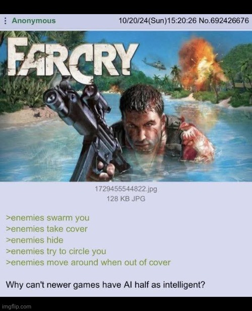 Seriously though. AI in gaming peaked with Alien Isolation in 2014 | made w/ Imgflip meme maker