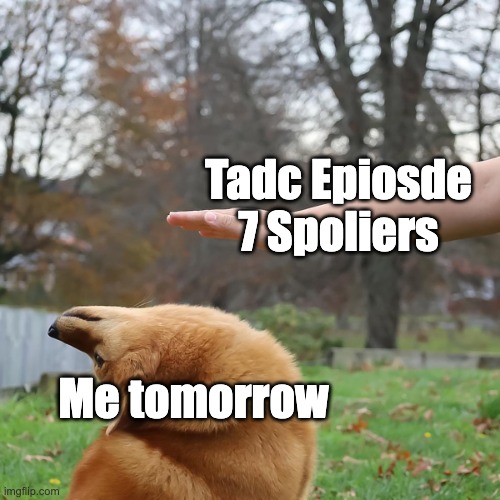 Avoid Dog | Tadc Epiosde 7 Spoliers; Me tomorrow | image tagged in avoid dog | made w/ Imgflip meme maker