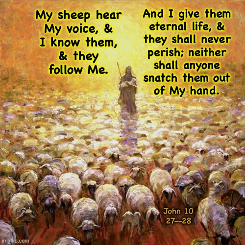 John was there | And I give them
eternal life, &
they shall never
perish; neither
shall anyone
snatch them out
of My hand. My sheep hear
My voice, &
I know them,
& they
follow Me. John 10
27--28 | image tagged in memes,disciples walked with jesus,you can walk with jesus,join us in seeking his face,no one is promised tomorrow | made w/ Imgflip meme maker