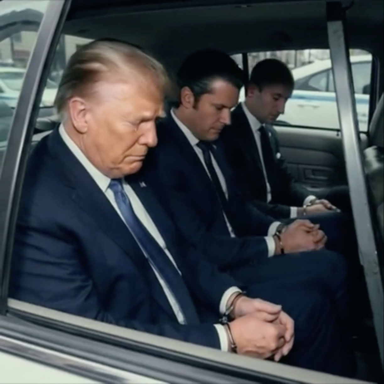Donald Trump Hegseth and Miller in AI Handcuffs Blank Meme Template
