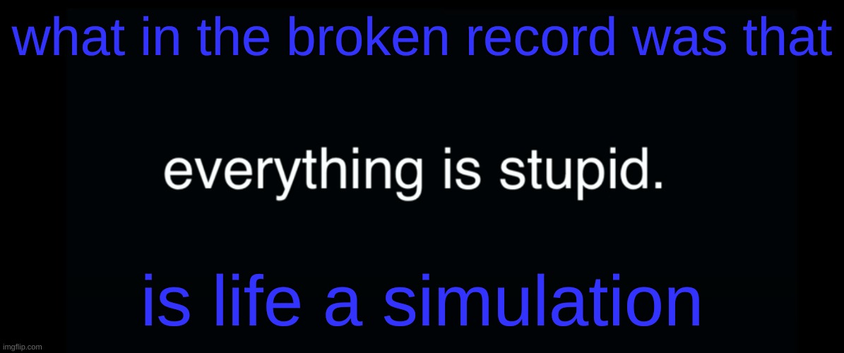 Everything is stupid bill wurtz | what in the broken record was that; is life a simulation | image tagged in everything is stupid bill wurtz | made w/ Imgflip meme maker