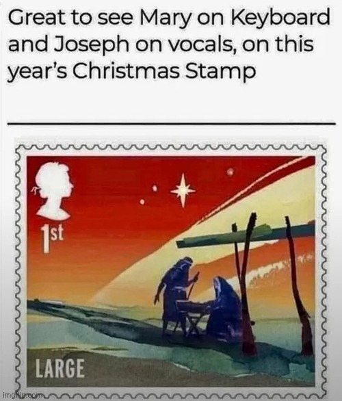 The Jesus, Joseph and Mary Chain Letter band | image tagged in christmas,stamp,nativity,rock and roll,band | made w/ Imgflip meme maker