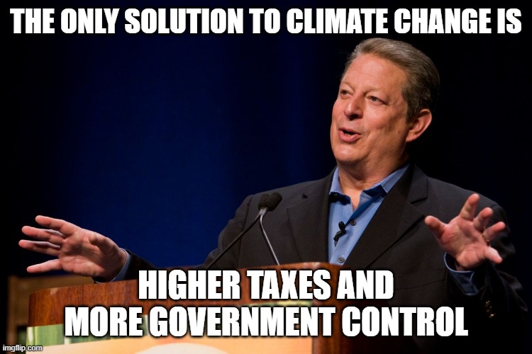 Al Gore | THE ONLY SOLUTION TO CLIMATE CHANGE IS HIGHER TAXES AND MORE GOVERNMENT CONTROL | image tagged in al gore | made w/ Imgflip meme maker
