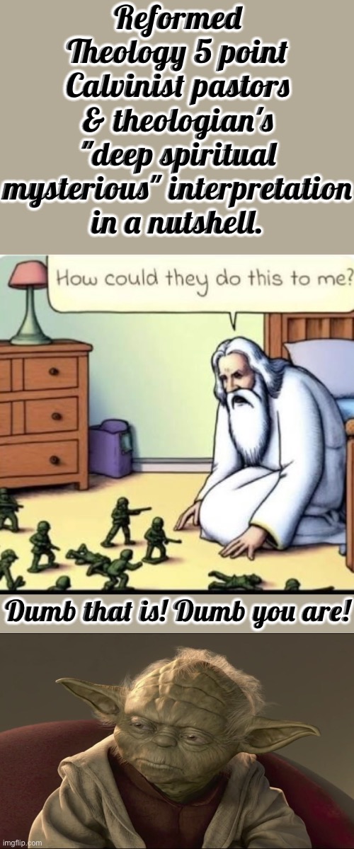 Dumb That Is | Reformed Theology 5 point Calvinist pastors & theologian's "deep spiritual mysterious" interpretation in a nutshell. Dumb that is! Dumb you are! | image tagged in star wars yoda,anti calvinism,calvinist memes,calvinism,reformed theology,ai muppetry | made w/ Imgflip meme maker