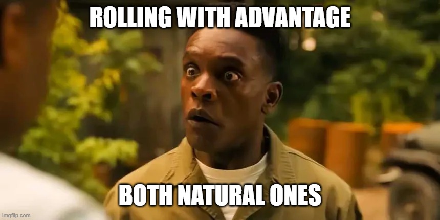 Surprised Halloran | ROLLING WITH ADVANTAGE; BOTH NATURAL ONES | image tagged in dungeons and dragons | made w/ Imgflip meme maker