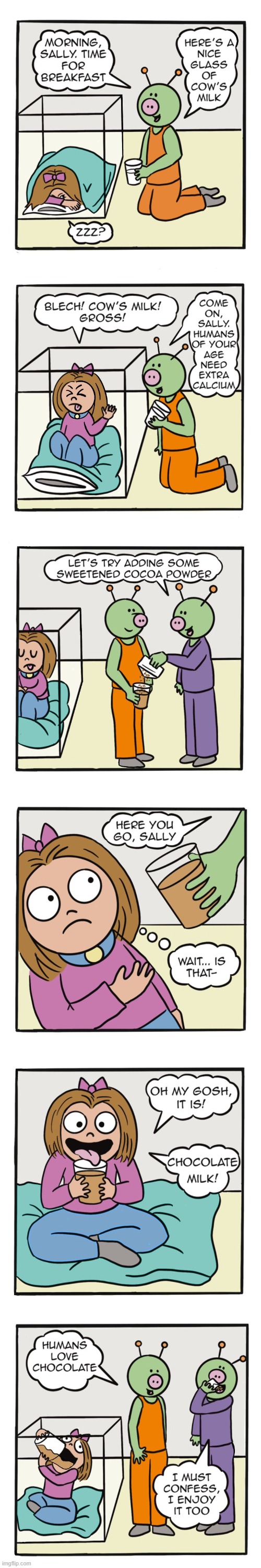 image tagged in human,sally,aliens,milk,chocolate,chocolate milk | made w/ Imgflip meme maker