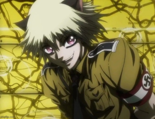 @Neko's face reveal (character is Schrödinger from Hellsing) | made w/ Imgflip meme maker