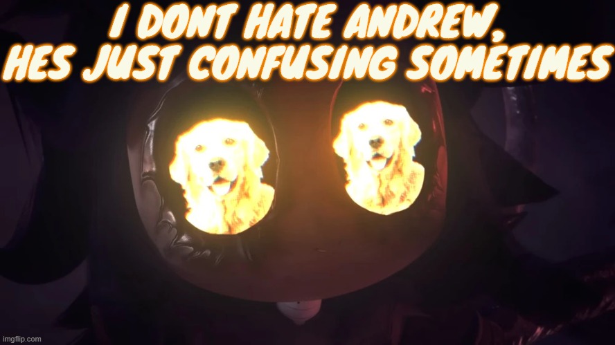 Doggy eyes :3 | I DONT HATE ANDREW, HES JUST CONFUSING SOMETIMES | image tagged in doggy eyes 3 | made w/ Imgflip meme maker