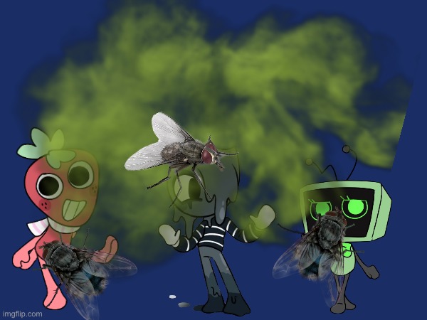 Flies on Dandy's World Characters | image tagged in the flies,dandy's world,fly,stinky,the flies trend | made w/ Imgflip meme maker