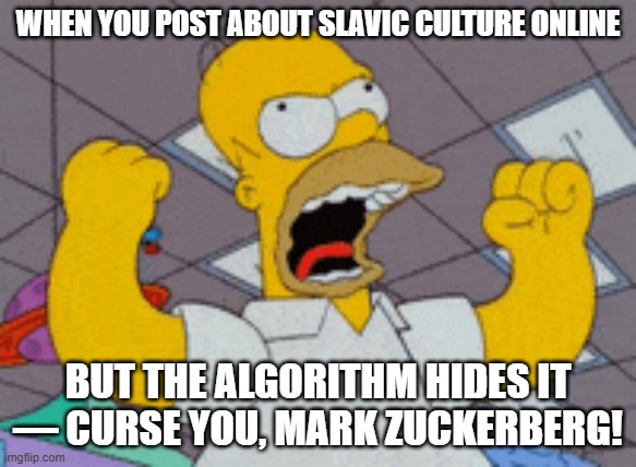 curse you mark zuckerberg | WHEN YOU POST ABOUT SLAVIC CULTURE ONLINE; BUT THE ALGORITHM HIDES IT — CURSE YOU, MARK ZUCKERBERG! | image tagged in curse you mark zuckerberg,slavic lives matter,black lives matter | made w/ Imgflip meme maker