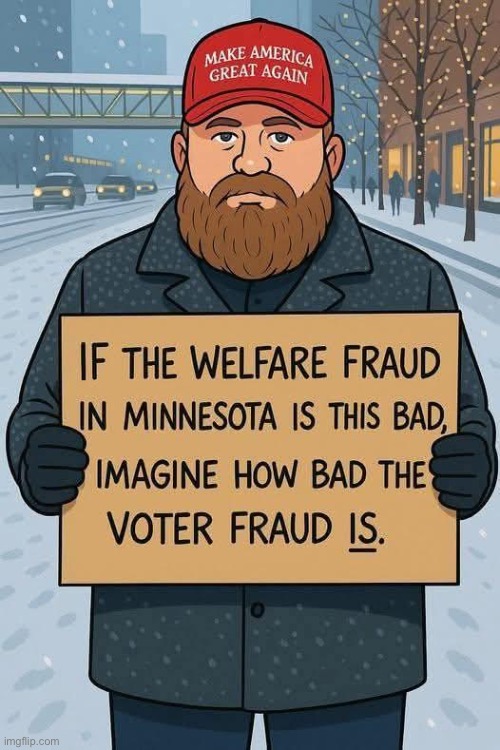 The Minnesota welfare fraud scandal is just a tip of the scandal iceberg in Minnesota… | image tagged in maga holding sign,welfare fraud,voter fraud,minnesota fraud,somalia fraud | made w/ Imgflip meme maker