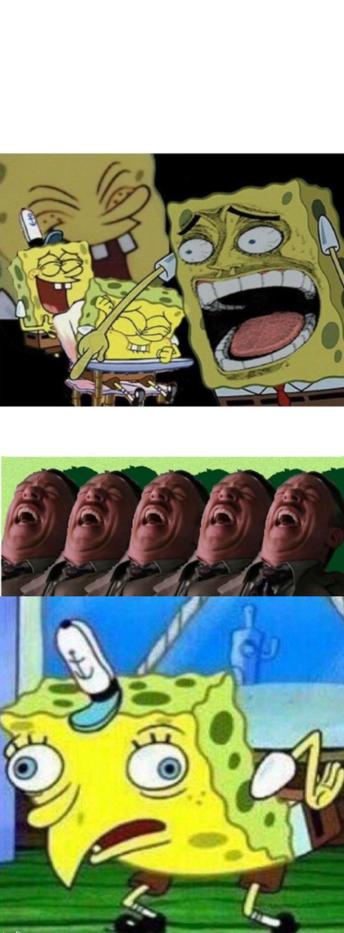 Spongbob 5 guys laughing mock 1 Blank Meme Template