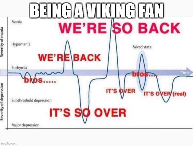 it's so over/we're so back | BEING A VIKING FAN | image tagged in it's so over/we're so back | made w/ Imgflip meme maker