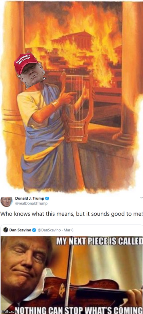 somewhere in the hereafter, Yuri Bezmenov is screaming "I TOLD YOU SO!" | image tagged in nero played the fiddle while rome burned,trump fiddles like nero | made w/ Imgflip meme maker