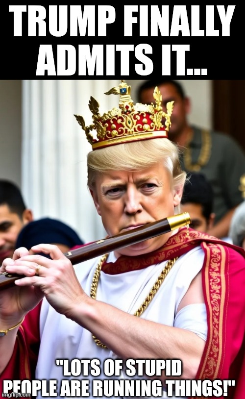 How can he let his administration be full of lots of stupid people? | TRUMP FINALLY ADMITS IT... "LOTS OF STUPID PEOPLE ARE RUNNING THINGS!" | image tagged in king flute | made w/ Imgflip meme maker