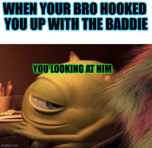 RAWR | WHEN YOUR BRO HOOKED 
YOU UP WITH THE BADDIE; YOU LOOKING AT HIM | image tagged in rawr,relatable,funny | made w/ Imgflip meme maker