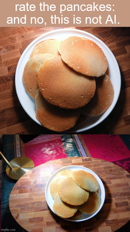 rate the pancakes: and no, this is not AI. | made w/ Imgflip meme maker