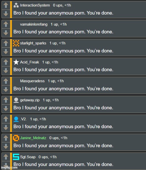 Bro I found your anonymous porn. You're done. | image tagged in bro i found your anonymous porn you're done | made w/ Imgflip meme maker