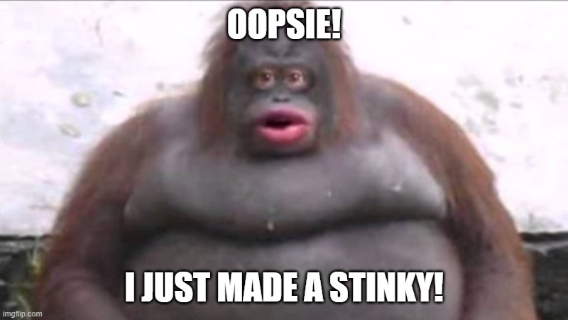 Uh oh stinky | OOPSIE! I JUST MADE A STINKY! | image tagged in uh oh stinky | made w/ Imgflip meme maker