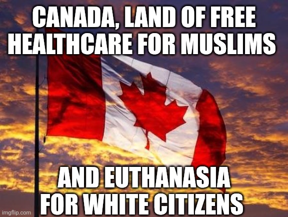 Canada | CANADA, LAND OF FREE HEALTHCARE FOR MUSLIMS; AND EUTHANASIA FOR WHITE CITIZENS | image tagged in canada | made w/ Imgflip meme maker