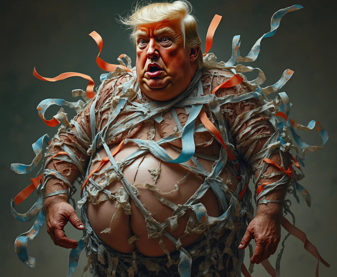 Trump cutting truth, logic and integrity to ribbons Blank Meme Template