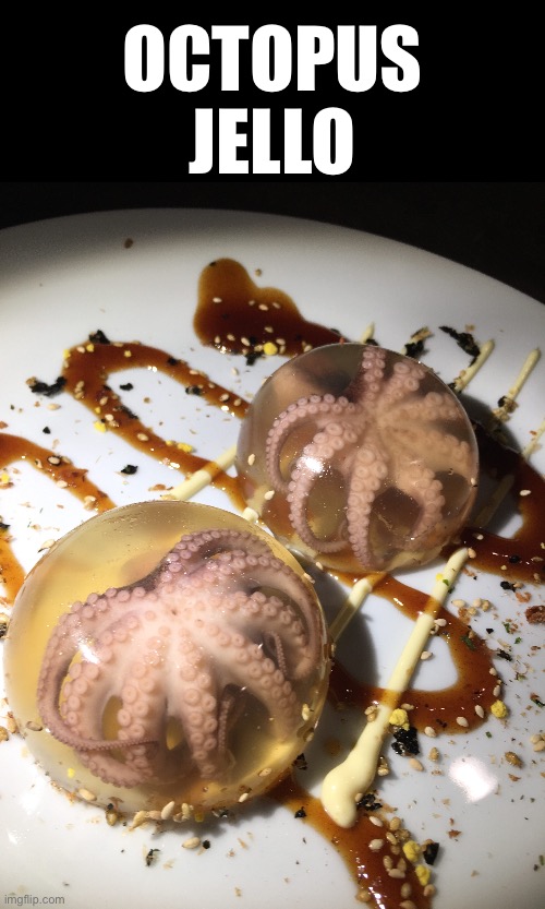 Octopus Jello | OCTOPUS JELLO | image tagged in octopus,jello,cursed images,what a terrible day to have eyes,gross,nasty food | made w/ Imgflip meme maker