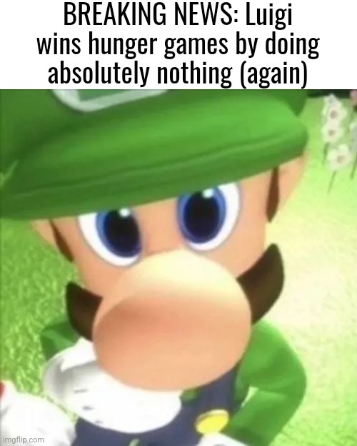 BREAKING NEWS: Luigi wins hunger games by doing absolutely nothing (again) | made w/ Imgflip meme maker