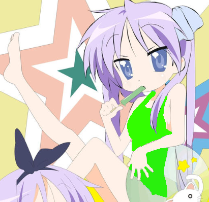 Kagami Hiiragi is so cute when she wears her neon green swimsuit Blank Meme Template