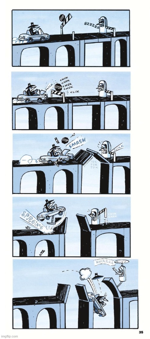 image tagged in spy vs spy,car,bridge,crossing,fall,helicopter | made w/ Imgflip meme maker