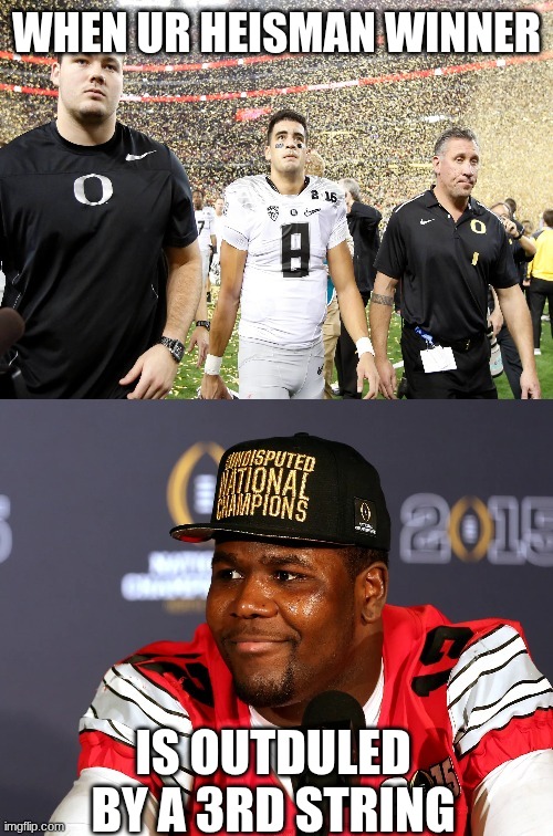Cardale Jones meme | WHEN UR HEISMAN WINNER; IS OUTDULED BY A 3RD STRING | image tagged in memes,college football,football,ohio state buckeyes,oregon,nfl memes | made w/ Imgflip meme maker