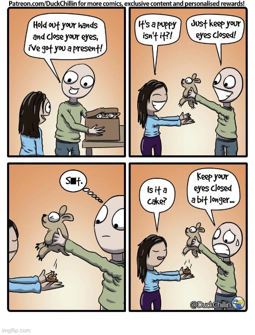 Puppy surprise… | image tagged in comics,duckchillin,puppy,poop,suprise | made w/ Imgflip meme maker